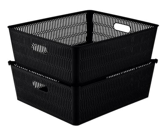 Simplify Slide 2 Stack It Shallow Tote Baskets, 2ct. in Black | 15" x 13" x 5" | Michaels®